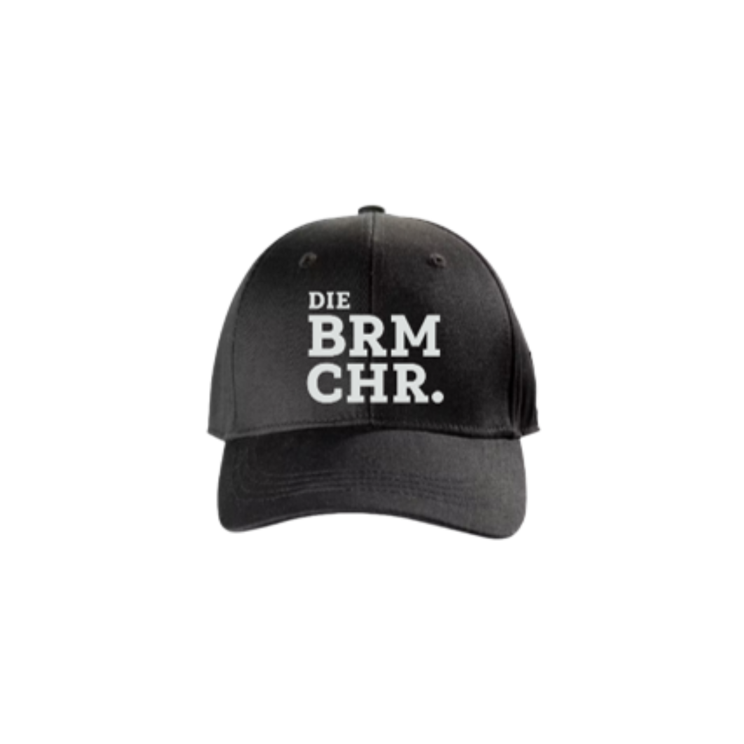 Abbildung schwarze Basecap mit 3D-Stick in weiß "DIE BRMCHR."